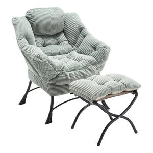 English Elm Lazy Chair Plush Ottoman Lounge Chair with Ergonomic Back, Side Pocket, Steel Frame Comfort Light Green W640P271556