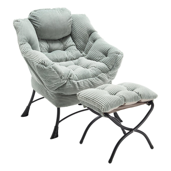 English Elm Lazy Chair Plush Ottoman Lounge Chair with Ergonomic Back, Side Pocket, Steel Frame Comfort Light Green W640P271556