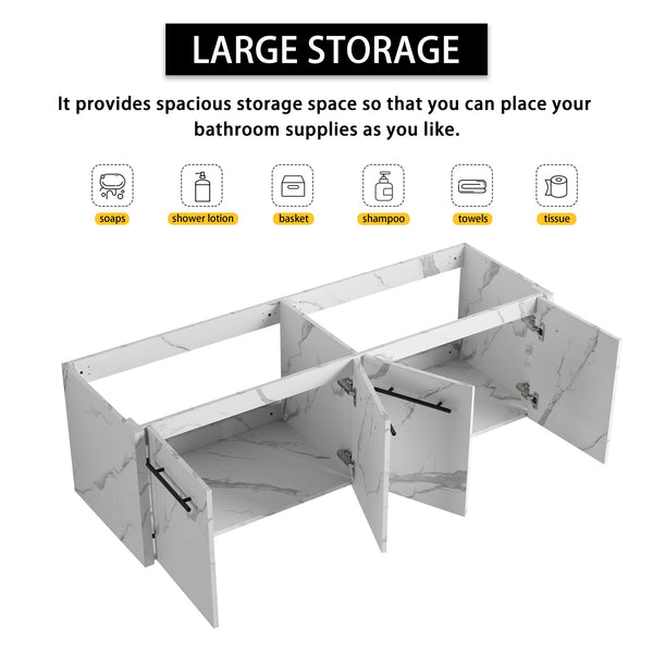 English Elm 60 Inch Wall-mounted Bathroom Vanity Cabinet with Soft-Close Doors, Eco Plywood, Scratch & Water-Resistant Finish White W999P208037