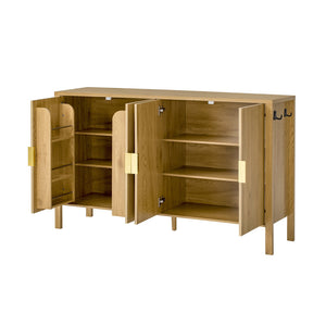 English Elm U_style Striped Four Door Sideboard Mdf Buffet Cabinet with Adjustable Shelves for Dining Natural N711P345170O