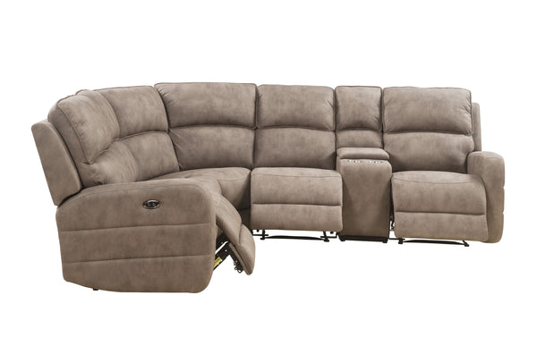 English Elm Olwen Mocha Nubuck Power Sectional Sofa with USB Ports, Reversible Console, Cup Holders, Storage B2726S00120