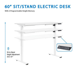 OSP Home Furnishings 59"w Sit to Stand Electric Desk with Memory Presets Steel Base and Built-in Storage Hook PMO6024B-LG
