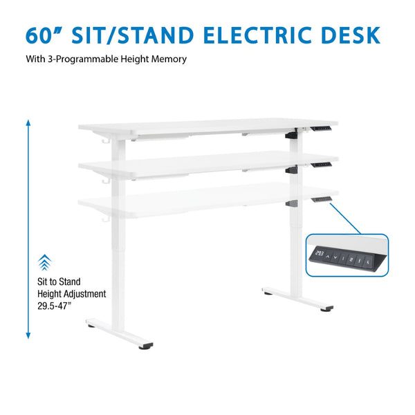 OSP Home Furnishings 59"w Sit to Stand Electric Desk with Memory Presets Steel Base and Built-in Storage Hook PMO6024B-LG