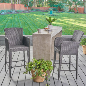 English Elm Christopher Knight Home® - ANAYA Outdoor Wicker Barstool Set of 2 — Weatherproof PE Wicker with Powder-Coated Iron Frames Grey 58896.00GRY