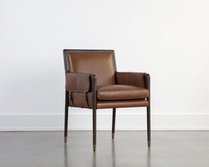 Sunpan Mauti Dining Armchair: Vintage-Inspired Design with Rustic Charm and Handcrafted Leather Elegance Brown / Shalimar Tobacco Leather