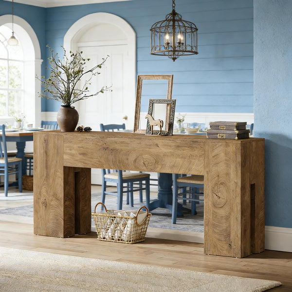 English Elm Coffee Console Table Industrial Metal Frame Vintage Wood Grain 2 Tier Entryway Sofa T3971P448028