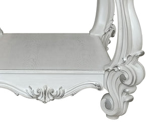 English Elm Bone White Romantic End Table with Bottom Shelf, Floral Carved Legs, Timeless Traditional Charm and Storage B062P189090