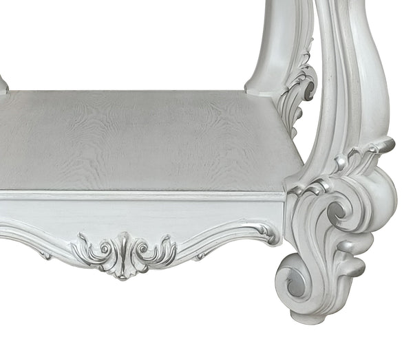 English Elm Bone White Romantic End Table with Bottom Shelf, Floral Carved Legs, Timeless Traditional Charm and Storage B062P189090