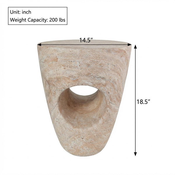 English Elm 14.5'' Sculptural Drum Side Table Magnesium Oxide Hollow Modern Indoor Outdoor Accent N767P290454T
