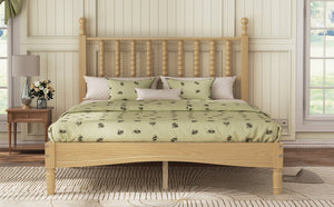 English Elm Full Size Rubberwood Platform Bed Gourd Headboard Retro Bohemian Bedroom Frame N733P338317M