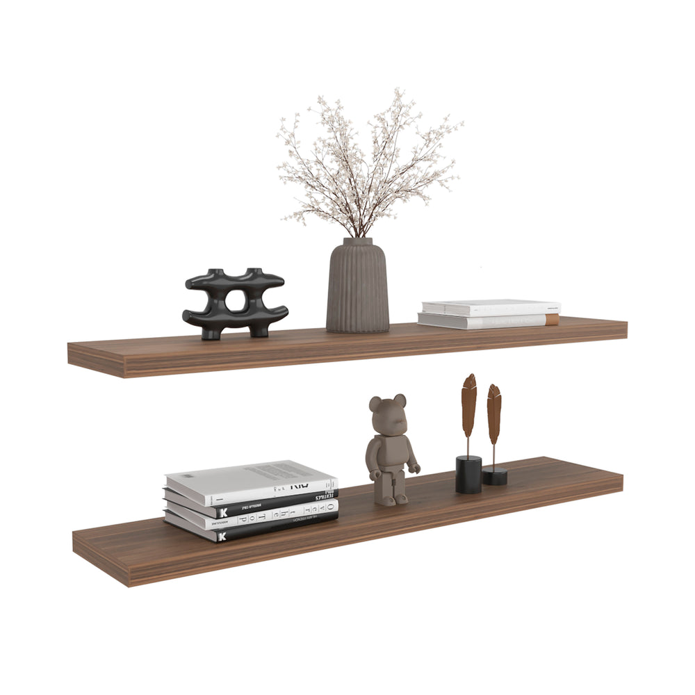 English Elm Floating Shelves 2-Tier Mahogany Finish - Stylish Wall-Mounted Storage For Home & Office Decor B097P250912