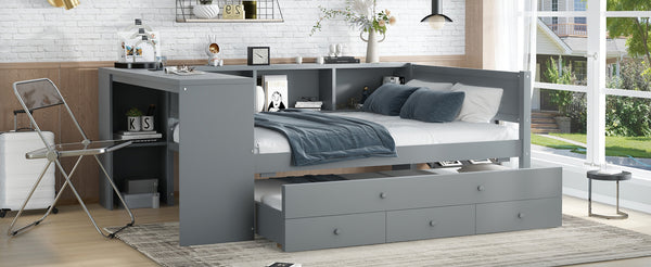 English Elm Full Size Daybed With Trundle, Stylish Gray Frame, Storage Drawers, Desk & Ultimate Space Saver W1580S00206