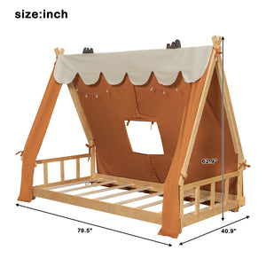 English Elm Twin Cabin Bed with Detachable Tent Skylight and Woodland Deer Antler Accents Brown N708P356716D