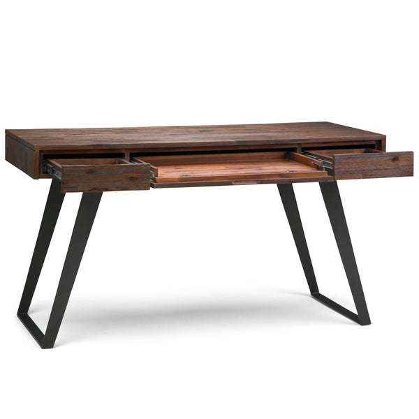 English Elm Lowry Desk - Distressed Charcoal Brown Solid Acacia With Metal Legs For Modern Industrial Charm B136P158875