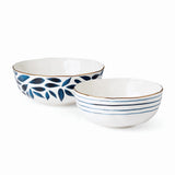 Blue Bay Porcelain Nesting Bowl Set with Gold Trim, Dishwasher & Microwave Safe