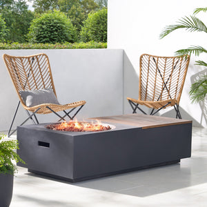 English Elm Outdoor Concrete Propane Fire Pit Table 50000 Btu Patio Coffee Dark Gray 74005.00DGRY-50K