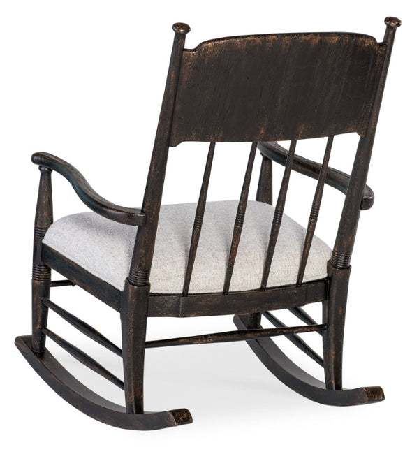 Hooker Furniture Americana Molasses Rocking Chair With Upholstered Seat, Carved Spindle Back, Smooth Motion For Cozy Rooms 7050-50002-89