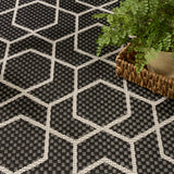 Nourison Horizon Indoor/Outdoor HOZ01 Machine Made Power-loomed Borderless Design Indoor/Outdoor Modern Outdoor Rug Black, Black 88% Polypropylene,12% Polyester 841491126189