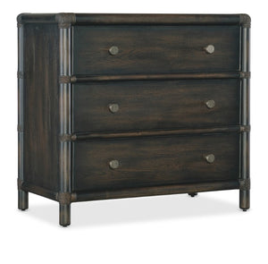 Hooker Furniture Retreat Coastal Rattan Nightstand With Rope-Wrapped Accents, Dune Oak Veneer And Soft Pewter Hardware Dark Wood 6950-90216-99