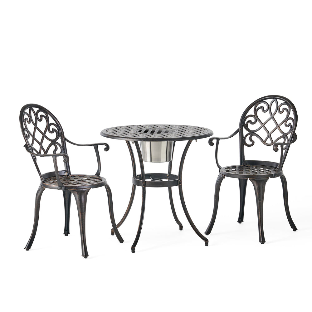 English Elm Camden Outdoor Cast Aluminum Bistro Set with Ice Bucket Scrollwork Copper Patio 52255.00COP
