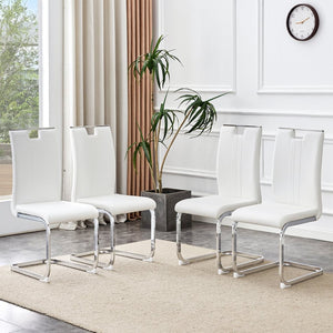 English Elm Set Of 4 Bow-Shaped White Pu Chairs - Modern Ergonomic Design For Comfort In Any Contemporary Space W3226P279081-GIGA