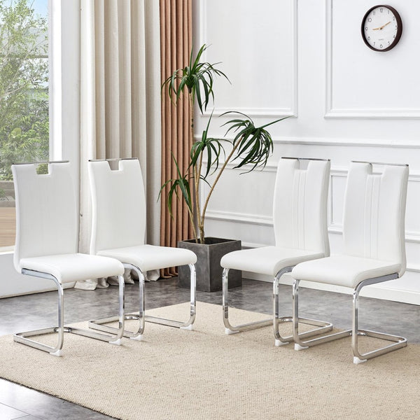 English Elm Set Of 4 Bow-Shaped White Pu Chairs - Modern Ergonomic Design For Comfort In Any Contemporary Space W3226P279081-GIGA