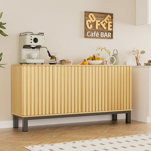 English Elm Sideboard Fluted Credenza with Soft Close Doors Walnut Finish Mid Century Storage T3773P417322