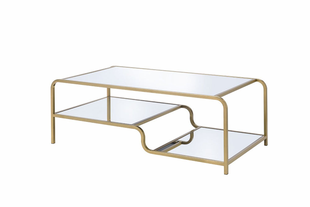 English Elm Astrid Three Tier Mirrored Coffee Table with Gold Metal Frame for Glam Living Rooms B2726P255309