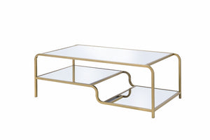 English Elm Astrid Three Tier Mirrored Coffee Table with Gold Metal Frame for Glam Living Rooms B2726P255309