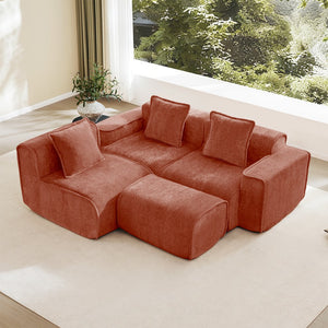 English Elm Streamlined Velvet L-shaped Sectional Sofa with Ottoman and Cloud Cushion Living Room Red W3041S00359