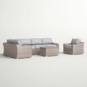 English Elm 5-Person All-Weather Wicker Sectional Seating Group with Cushions, 7-Piece Patio Set, Gray Comfort B120S00012