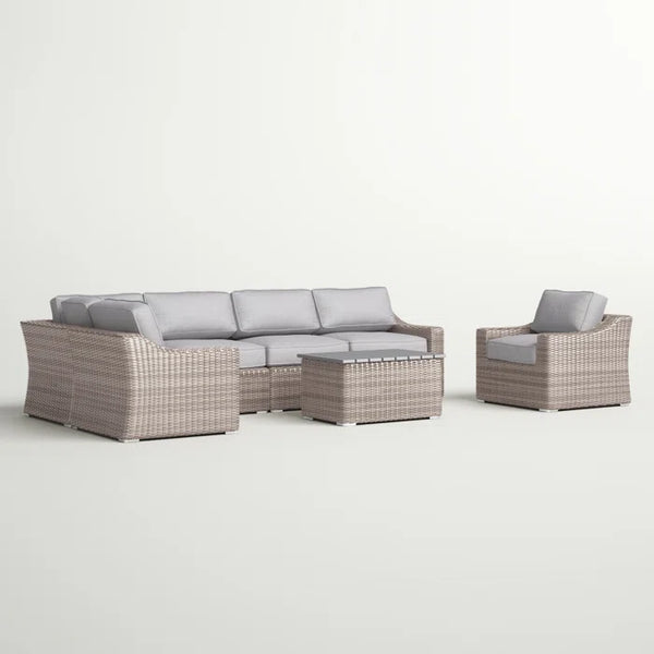 English Elm 5-Person All-Weather Wicker Sectional Seating Group with Cushions, 7-Piece Patio Set, Gray Comfort B120S00012