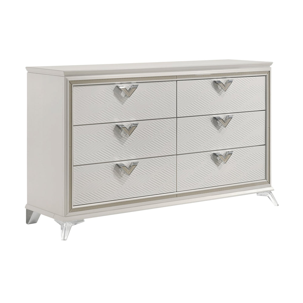 English Elm Antique 6-Drawer White Dresser 65" Modern Luxury Bedroom Storage Vintage-Inspired Solid Design B011P270974