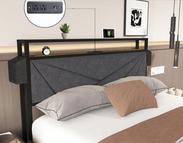 English Elm Full Bed Frame With Storage Headboard & Led Charging Station – Stylish, Durable, And Easy To Assemble W2129P262892