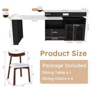 English Elm Kitchen Island Dining Set Marble Veneer Rotating Top Solid Wood Chairs Retro Modern White W2700S00121