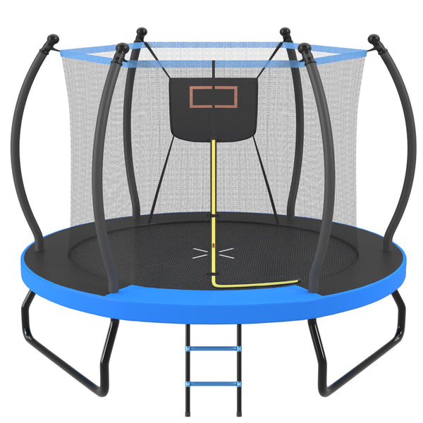 English Elm 10ft Steel Backyard Trampoline with Basketball Hoop Safety Net Padded Poles Ladder N739P307895C