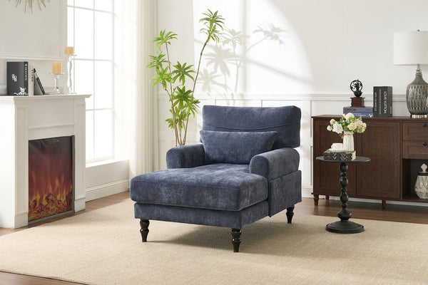 English Elm Modern Chaise Lounge with Plush High-Resilience Cushion and Solid Wood Frame for Durable Comfort Blue W2120P296387
