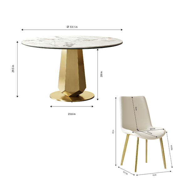 English Elm 53 Inch Round Smoked Glass Dining Table with Gold Steel Base Seats Eight W2700S00092