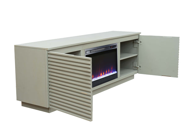 English Elm 73 Inch Fireplace TV Stand Sandstone Finish with 26" Electric Insert, Storage, Remote, Fits 85" TVs and Cable Management B108P255363