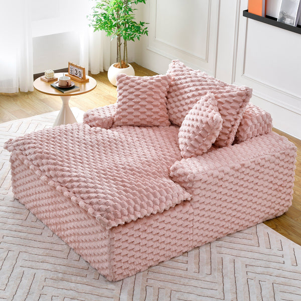English Elm 51 Compact Comfort Sofa with Turtle Fleece, Sponge Support, Two Pillows, 400lb Capacity for Small Spaces Pink W3371P326396