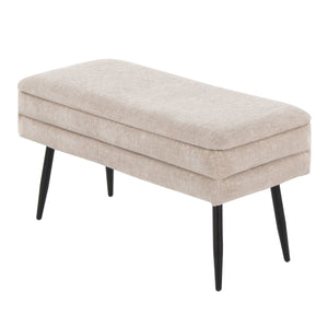 English Elm Neapolitan Storage Bench: Stylish Black Metal & Light Brown Fabric For Modern Living Spaces, 500 Lbs Capacity B202P223620