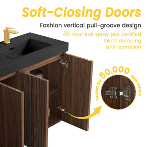 English Elm Emilia 60 Inch Freestanding Oak Vanity with Ceramic Sink and Soft Close Drawers Walnut Brown W1865S00211