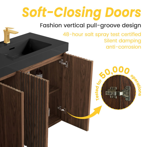 English Elm Emilia 60 Inch Freestanding Oak Vanity with Ceramic Sink and Soft Close Drawers Walnut Brown W1865S00211