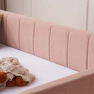 English Elm Twin Upholstered Daybed with Trundle Sofa Bed for Guest Room, Pine Wood Frame, Velvet Upholstery, Sturdy Slat Support and Full-Length Comfort Pink W1361S00023