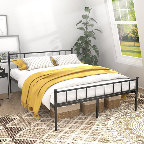 English Elm Queen Platform Bed Frame with Headboard Footboard Matte Black Under Bed Storage W311P433479