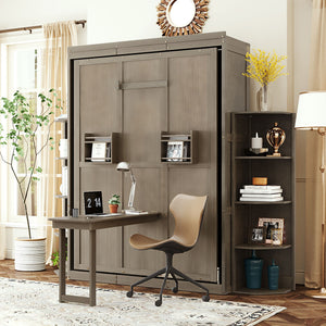 English Elm Rotating Murphy Wall Bed with Convertible Desk Dual Side Shelves Full Size Mdf Cabinet Gray LP000961AAE