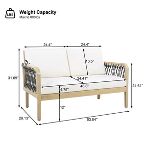 English Elm Outdoor Acacia Wood Loveseat Set with Woven Rope Detail and Slatted Coffee Table Cream,Dark Gray,Light Teak N768P363954L