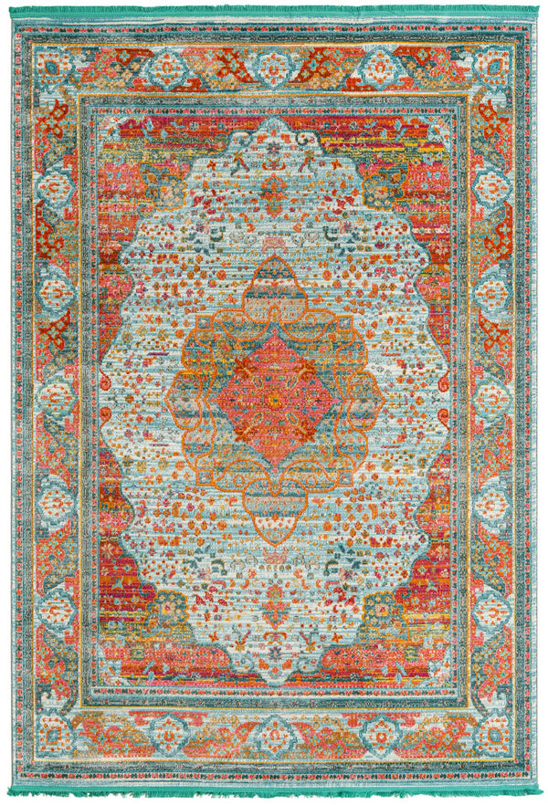 Unique Loom Baracoa Malecon Machine Made Border Rug Light Blue, Orange/Turquoise/Pink/Ivory 7' 1" x 10' 0"