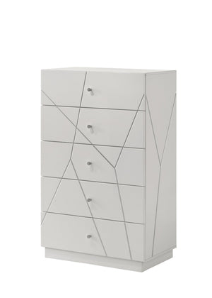 English Elm Esther Five Drawer Gloss Chest with Embossed Fronts for Modern Bedroom Storage B2756P506261