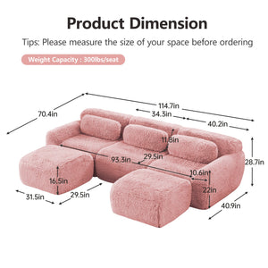 English Elm U-shaped Modular Sectional Sofa Plush Cloud Foam Boneless Build for Home Theater Lounging Pink W714S01560